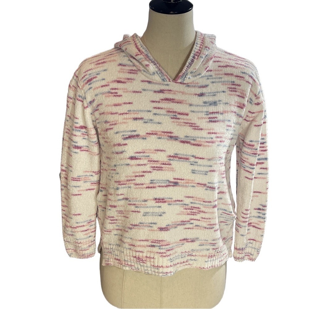 DKNY‎ Hoodie Kids Size L 14/16 Pink Blue Space Dye Chenille Knit Pullover